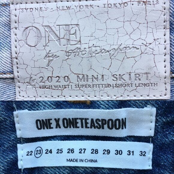 ONE TEASPOON High Waisted Denim Jean Mini Skirt Distressed Raw Hem Blue 23 - Picture 5 of 5